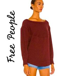 Free People. EUC.Gorgeous waffle knit sweater.Scoop neckline. Cherry Cola.Size M